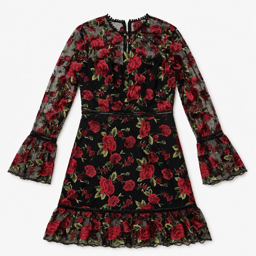 Saylor Red Floral Lace 3-D Applique Size Small Fit & Flare Dress